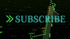 Animation of financial data processing over subscribe text on dark background. Global business, connections, computing and data processing concept digitally generated video. - Powered by Shutterstock - Get 15% off with code: PIKWIZARD15