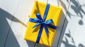 Yellow Gift Box with Blue Ribbon on Wooden Background - Powered by Shutterstock - Get 15% off with code: PIKWIZARD15