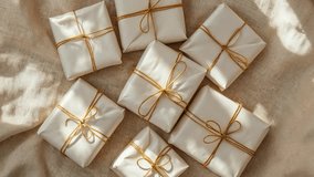 Elegant Wrapped Gifts with Gold Ribbon on Textured Fabric - Powered by Shutterstock - Get 15% off with code: PIKWIZARD15