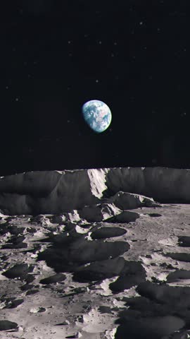 Vertical Shot of Earthrise Seen From the Surface of the Moon