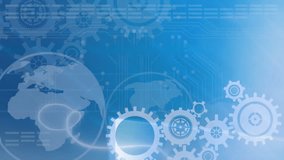 Animation of globe, cogs and data processing over blue background. Global connections, computing and data processing concept digitally generated video. - Powered by Shutterstock - Get 15% off with code: PIKWIZARD15