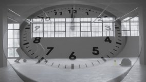 Animation of clock ticking over warehouse. Global business, finance, business, connections, computing and data processing concept digitally generated video. - Powered by Shutterstock - Get 15% off with code: PIKWIZARD15