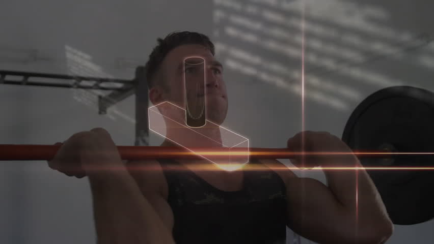 Animation of data processing and dna strand over caucasian man lifting barbell on gym. Sports, active lifestyle, science and digital interface concept digitally generated video. - Powered by Shutterstock - Get 15% off with code: PIKWIZARD15