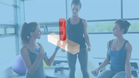 Animation of dna strand over diverse women lifting dumbbells on gym. Sports, active lifestyle, science and digital interface concept digitally generated video. - Powered by Shutterstock - Get 15% off with code: PIKWIZARD15
