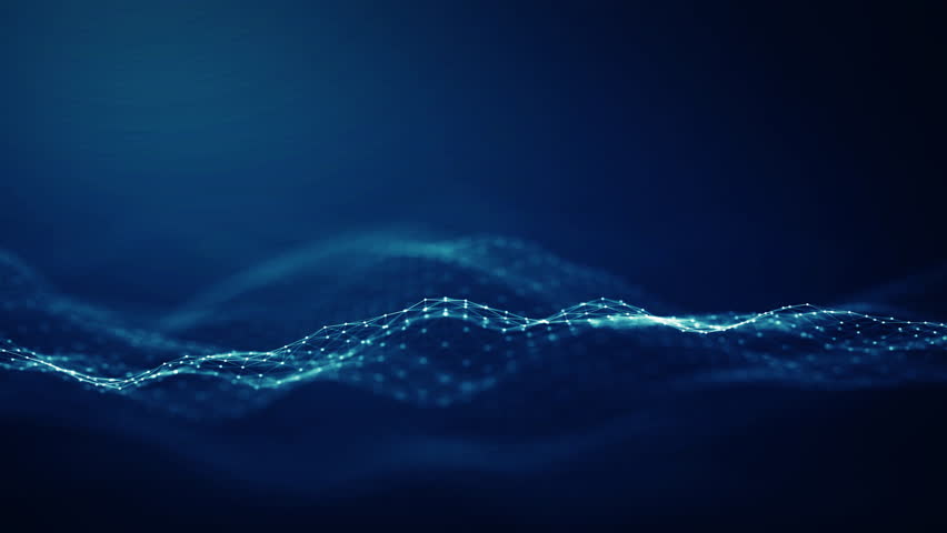 Abstract connected dots and lines on blue background. Communication and technology network concept with moving lines and dots. Seamless loop.4K