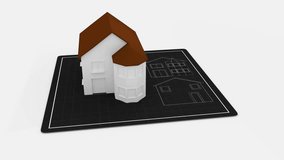 A 3D Model of a House Featuring a Brown Roof Set Against a Detailed Blueprint Grid Design - Powered by Shutterstock - Get 15% off with code: PIKWIZARD15