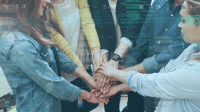 Animation of data processing with icons over diverse colleagues teaming up in office. Global business, computing, communication and digital interface concept digitally generated video. - Powered by Shutterstock - Get 15% off with code: PIKWIZARD15