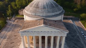 neoclassical temple in a natural context aerial view.  Neoclassical architecture designed by Antonio Canova. Temple of Possagno in Veneto - Powered by Shutterstock - Get 15% off with code: PIKWIZARD15