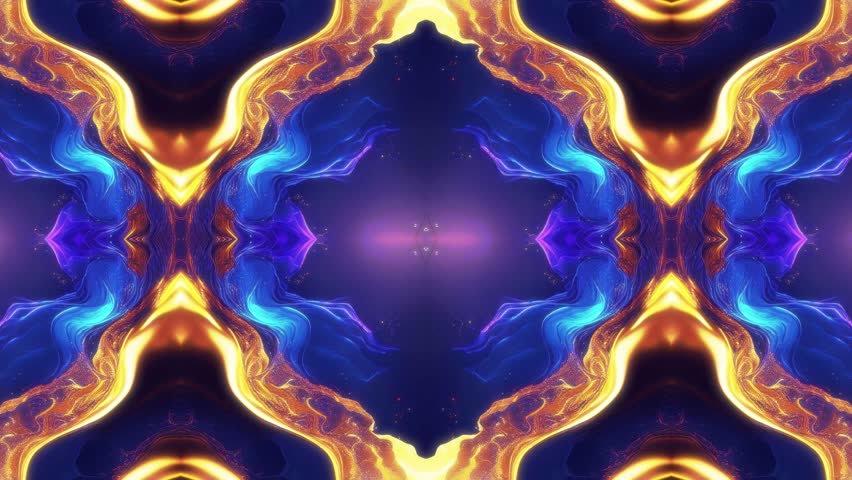 Hypnotic mandala kaleidoscope animation with vibrant blue and golden hues. Intricate star-like patterns in dynamic motion create a visually stunning experience perfect for meditation creative projects - Powered by Shutterstock - Get 15% off with code: PIKWIZARD15