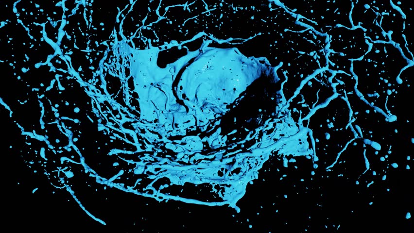 3D render. Drops of blue liquid swirl on a black background. . 3D Illustration