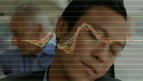 Animation of financial data processing over asian businessman sleeping on bus. Global finance, business, connections, computing and data processing concept digitally generated video. - Powered by Shutterstock - Get 15% off with code: PIKWIZARD15