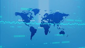 Animation of financial data processing and world map over cityscape. Global finance, business, connections, computing and data processing concept digitally generated video. - Powered by Shutterstock - Get 15% off with code: PIKWIZARD15