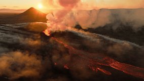 Volcano Eruption, Flowing Red Hot Lava Erupts from Crater, Incredible Natural Phenomena, Spectacular Dramatic Scenery in Iceland - Powered by Shutterstock - Get 15% off with code: PIKWIZARD15