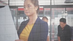 Animation of financial data processing over diverse business people in office. Global finance, business, connections, computing and data processing concept digitally generated video. - Powered by Shutterstock - Get 15% off with code: PIKWIZARD15