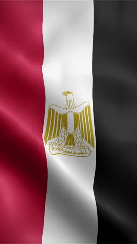 Egypt flag waving animation, vertical flag, seamless loop animated, official colors (portrait).