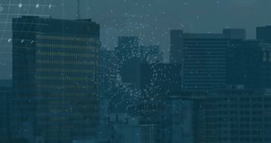 Animation of financial data processing over globe and cityscape. Global finance, business, connections, computing and data processing concept digitally generated video. - Powered by Shutterstock - Get 15% off with code: PIKWIZARD15