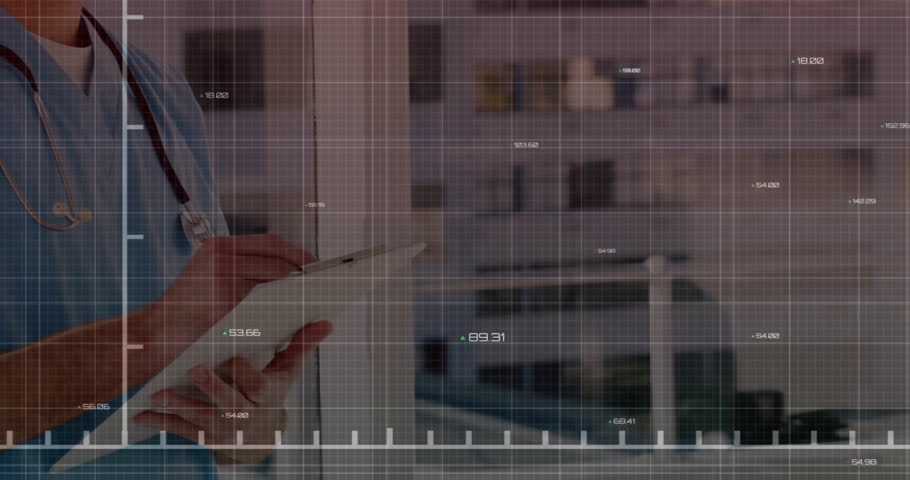 Animation of data processing over caucasian male doctor. Global medicine, connections, computing and data processing concept digitally generated video.