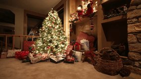 Lighted Christmas Tree Log Fire Seasons Greetings - Powered by Shutterstock - Get 15% off with code: PIKWIZARD15