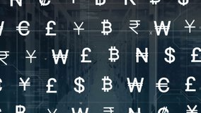 Animation of currency symbols and data processing over computer servers. Global business, connections, cloud computing and data processing concept digitally generated video. - Powered by Shutterstock - Get 15% off with code: PIKWIZARD15