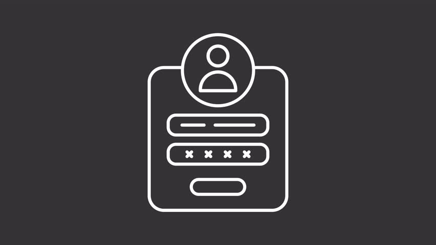 Web login white line animation. User access animated icon. Drawing line, shaking person. Account data, security. Isolated illustration on dark background. Transition alpha video. Motion graphic