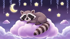 Cute Cartoon Raccoon is sleeping. Lullaby for baby. Sweet Dreams Intro loop animation	 - Powered by Shutterstock - Get 15% off with code: PIKWIZARD15