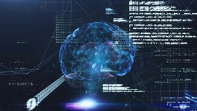 Animation of data processing over human brain on dark background. Global science, business, connections, computing and data processing concept digitally generated video. - Powered by Shutterstock - Get 15% off with code: PIKWIZARD15
