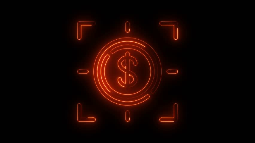 Blue Neon Dollar Sign Icon - Financial Focus and Target Concept