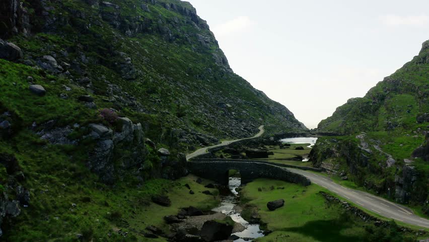 Drone shot over a bridge in McGillycuddy
