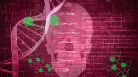 Animation of scientific data processing and dna strand over human skull. Global science, connections, computing and data processing concept digitally generated video. - Powered by Shutterstock - Get 15% off with code: PIKWIZARD15