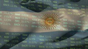 Animation of argentinian flag over financial data processing. Argentina, global economy, network, data, finance, digital interface, business and communication, digitally generated video. - Powered by Shutterstock - Get 15% off with code: PIKWIZARD15