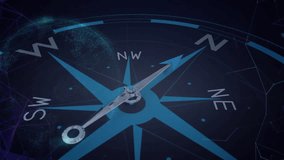 Animation of magnetic needle on compass passing directions and pointing to north over globe in space. Direction, guidance, travel, orientation and digital interface, digitally generated video. - Powered by Shutterstock - Get 15% off with code: PIKWIZARD15