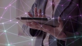 Animation of connections over caucasian businessman using tablet. Global finance, business, connections, computing and data processing concept digitally generated video. - Powered by Shutterstock - Get 15% off with code: PIKWIZARD15