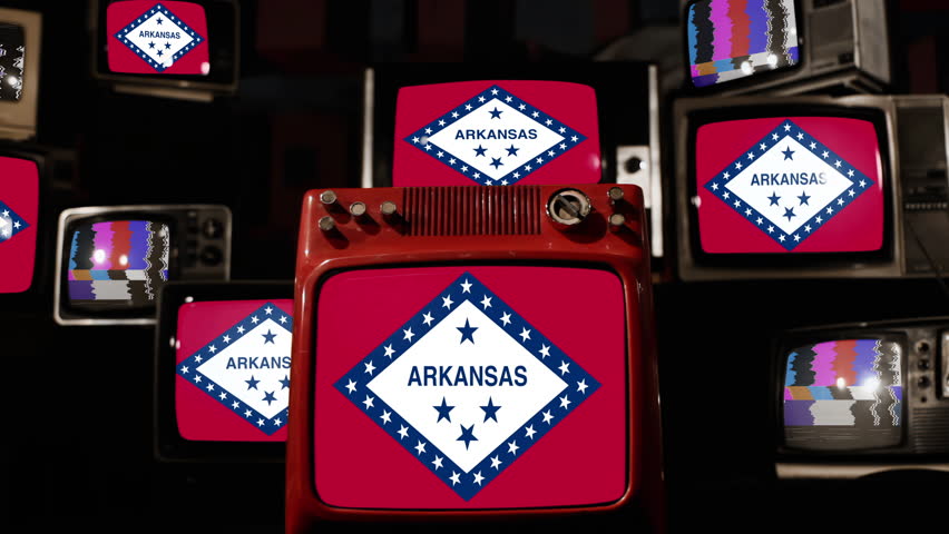 Vintage Televisions Displaying Arkansas Flag - 4K