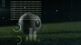 Animation of financial data processing over football player kicking ball. Finances, sports and digital interface concept digitally generated video. - Powered by Shutterstock - Get 15% off with code: PIKWIZARD15