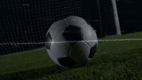 Animation of financial data processing over football player kicking ball. Finances, sports and digital interface concept digitally generated video. - Powered by Shutterstock - Get 15% off with code: PIKWIZARD15