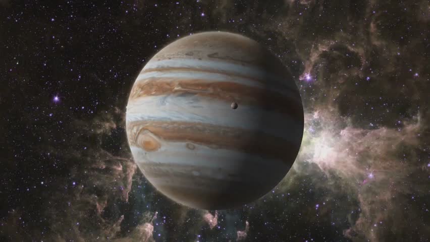Jupiter spinning in outer space.