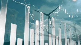 Animation of statistic charts over wind turbine in field. Nature, ecology, global finance, statistics, computing and data processing concept digitally generated video. - Powered by Shutterstock - Get 15% off with code: PIKWIZARD15