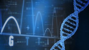 Animation of dna strand, data processing over dark background. Global connections, computing and data processing concept digitally generated video. - Powered by Shutterstock - Get 15% off with code: PIKWIZARD15