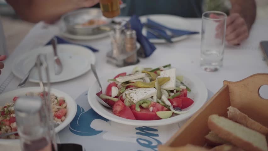 colorful house Greek salad on the island of Lesvos, Greece