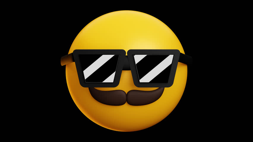 Old man with sunglasses and moustache, 3d emoticon animation, Alpha channel, Transparent video