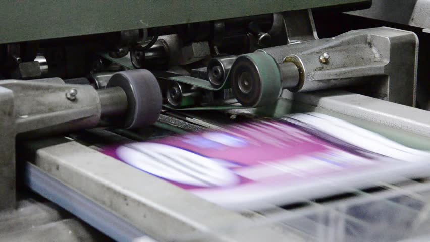 print plant factory, magazine line collecting after passing the press rollers