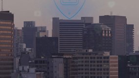 Animation of digital padlock and data processing over cityscape. Global cyber security, connections, cloud computing and data processing concept digitally generated video. - Powered by Shutterstock - Get 15% off with code: PIKWIZARD15