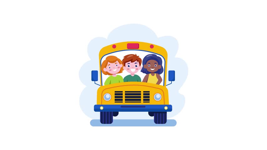 School bus illustration in flat style animation