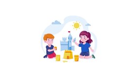 Kids making sandcastle on beach, flat style animated illustration  - Powered by Shutterstock - Get 15% off with code: PIKWIZARD15