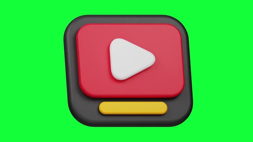 3D Video Player Icon Animation with Green Screen Background