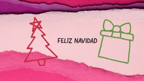 Animation of hand drawing christmas tree and present over feliz navidad text. Celebration, christmas and digital interface concept digitally generated video. - Powered by Shutterstock - Get 15% off with code: PIKWIZARD15
