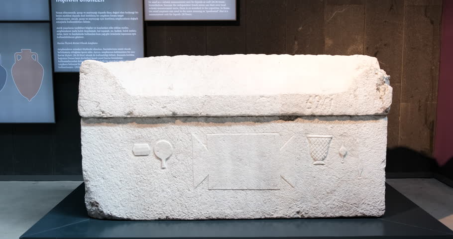 Ottoman empire tomb stone with floral ornaments, Turkish cultural heritage, Samsun Turkey museum
