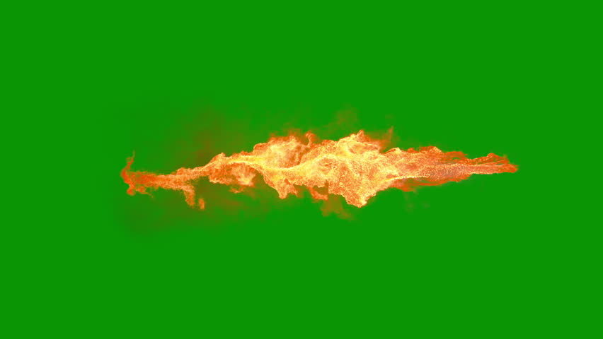 Rocket propulsion thruster exhaust with fire, smoke and heat, two speeds, 30p, with green screen for transparent background