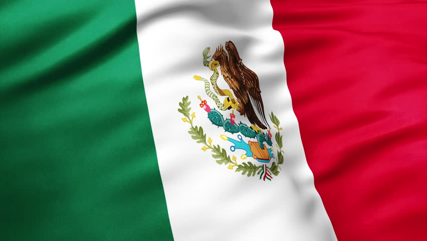 Close up view of Mexico flag video waving in wind. Realistic flag background, fabric textured, perfect loop, official colors, 4K video