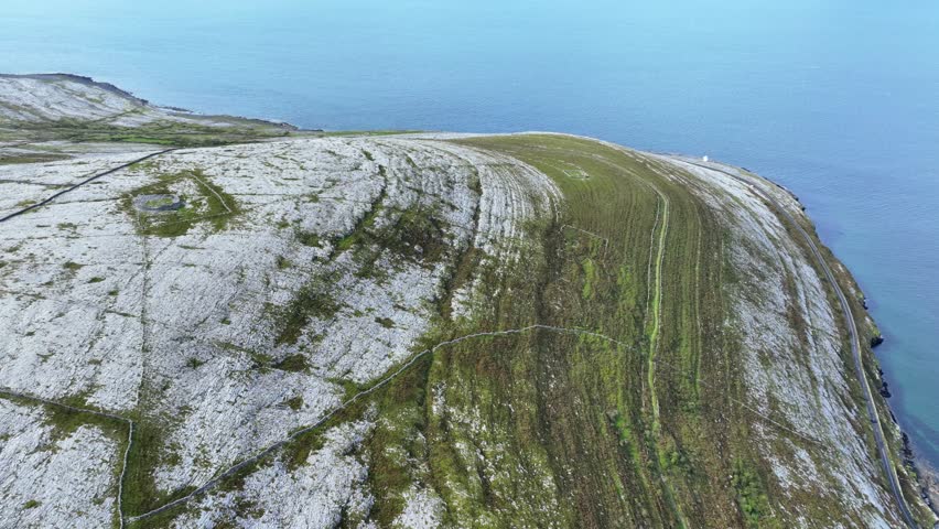Ireland Epic Locations drone Landscape of the beauty of The Burren Clare at Black head coastal drive on The Wald Atlantic Way Ireland